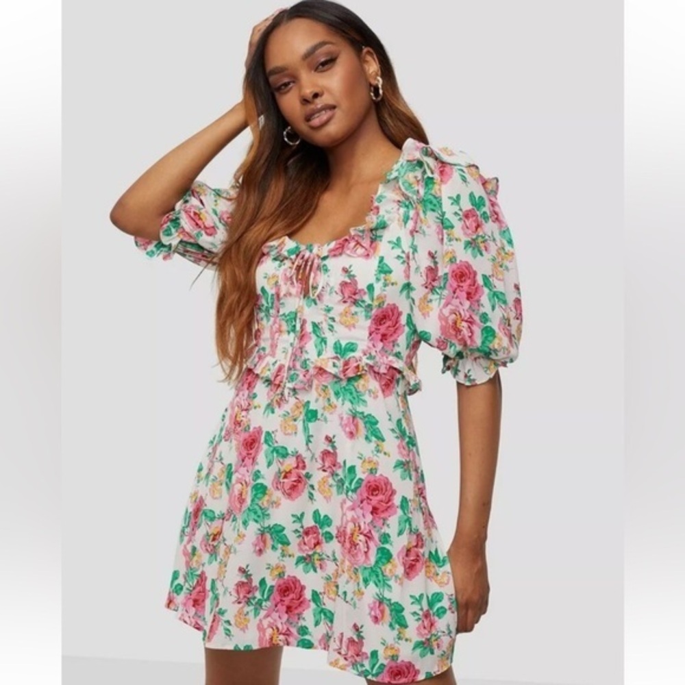 For Love and Lemons Imogen Mini Floral Dress in Ivory Size Medium